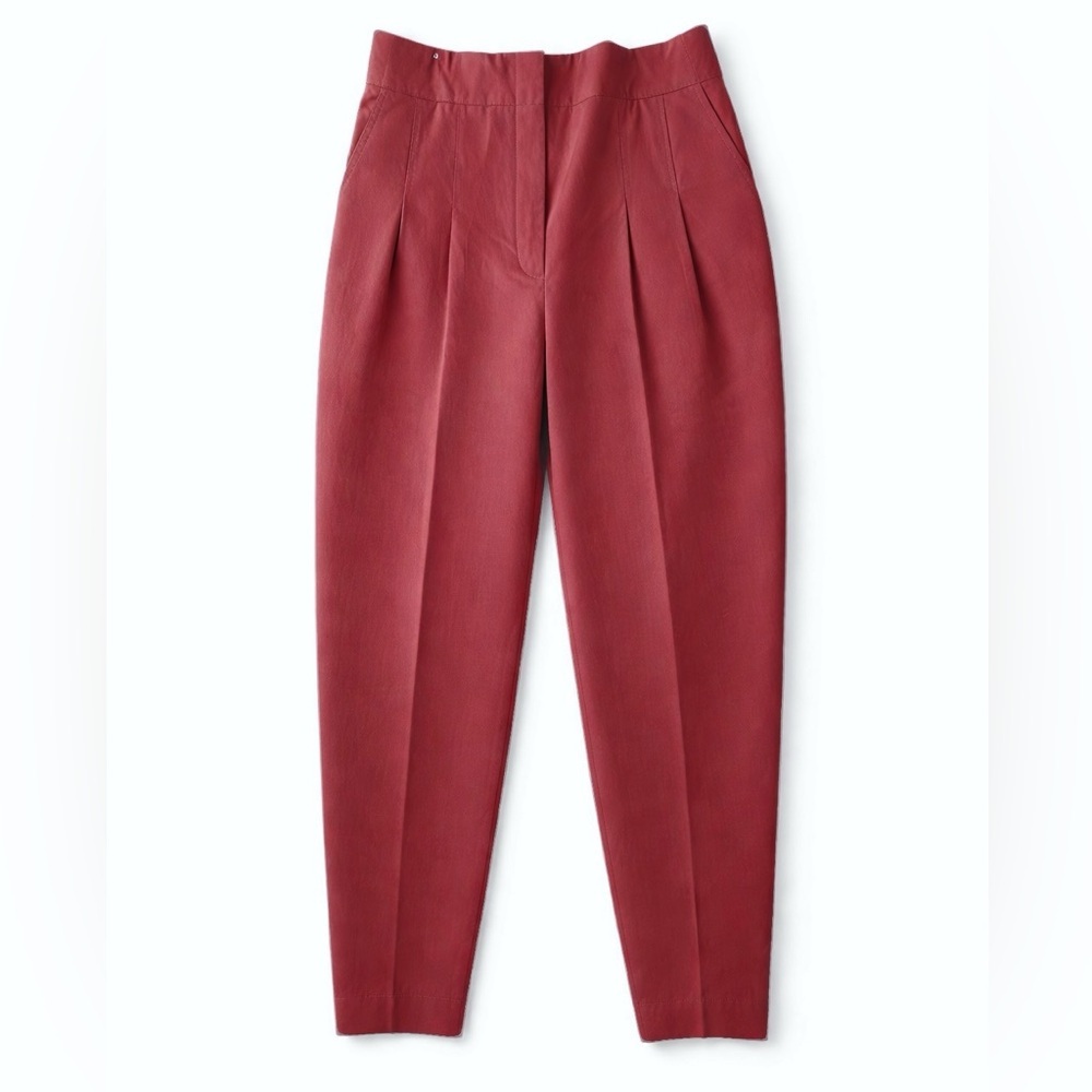 A.L.C. Burgundy Linen-Blend Pleated Trousers Size 10, 27” Inseam